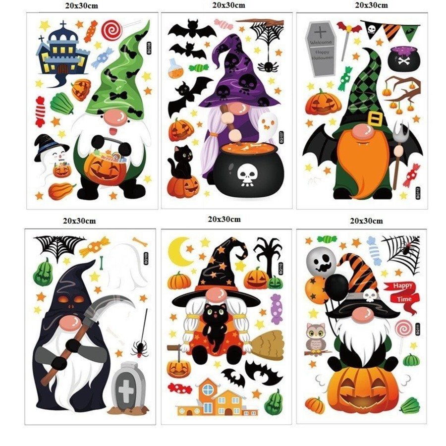 Combo 6 Tấm Decal 2 Mặt Trang Trí Halloween Phù Thủy Không Keo Chuyên