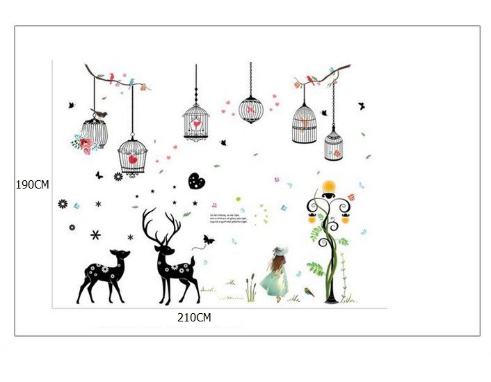 Combo decal dán tường cô gái và đôi hươu