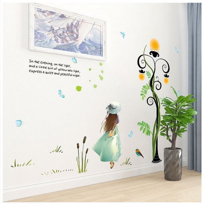 Combo decal dán tường cô gái và đôi hươu