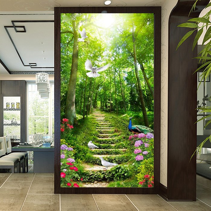 Tranh dán tường rừng xanh