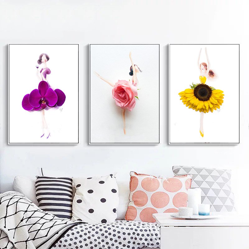 Tranh treo tường 3 cô gái váy hoa