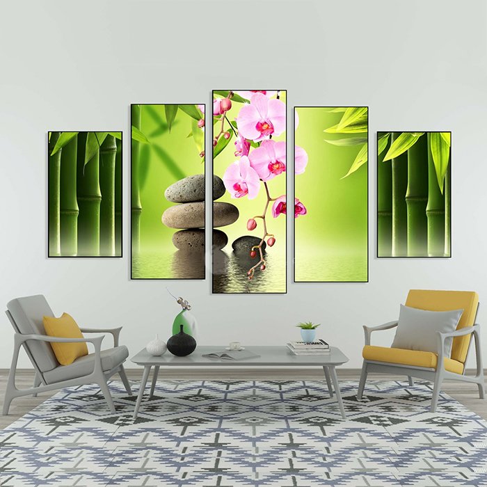 Tranh treo tường hoa lan tím và sỏi