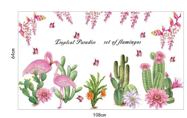 Decal dán tường vườn hoa và hồng hạc
