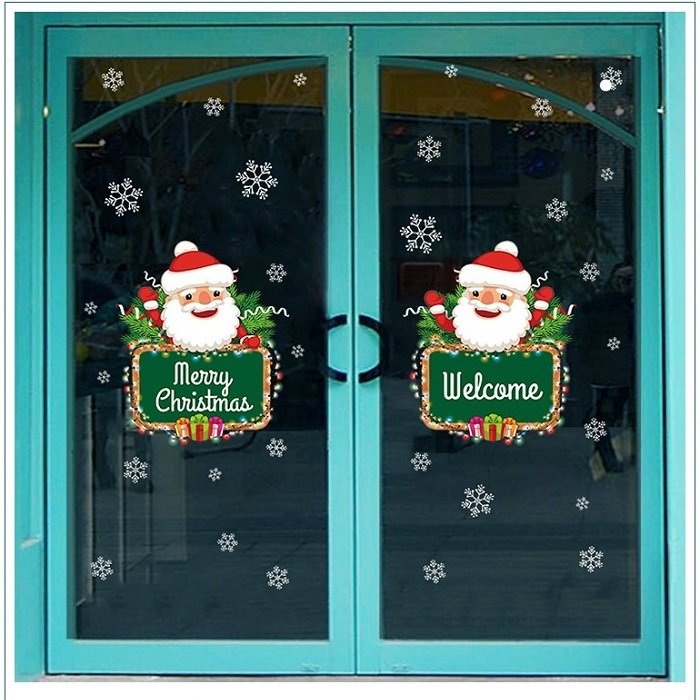 Decal trang trí noel ông già noel và hoa tuyết