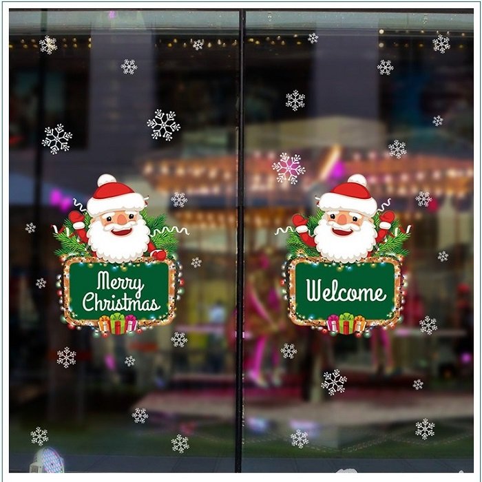 Decal trang trí noel ông già noel và hoa tuyết