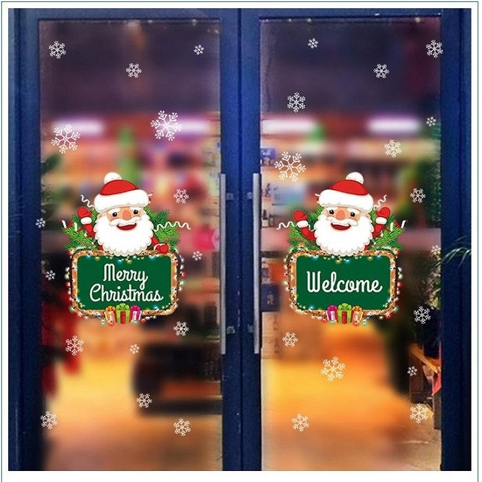 Decal trang trí noel ông già noel và hoa tuyết
