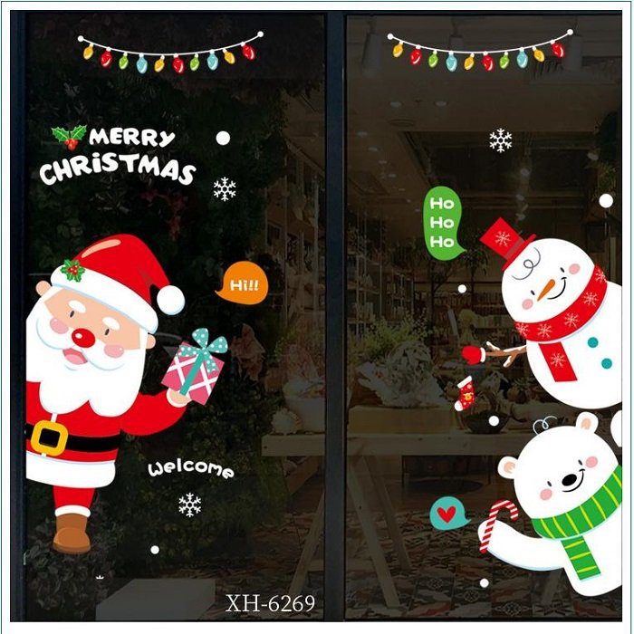 Decal trang trí noel 2 mặt ông già noel và gấu tuyết