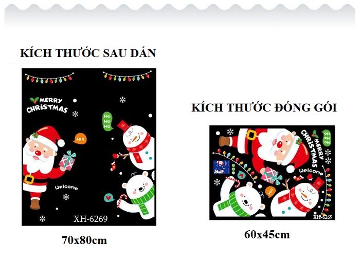 Decal trang trí noel 2 mặt ông già noel và gấu tuyết