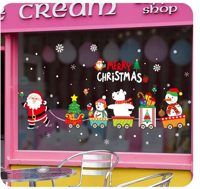 Decal 2 mặt trang trí Noel ông già noel và đoàn tàu 2