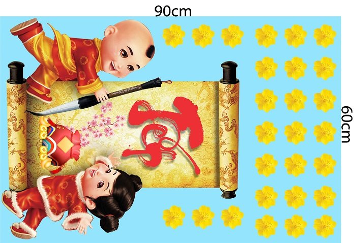 Decal trang trí tết và bé