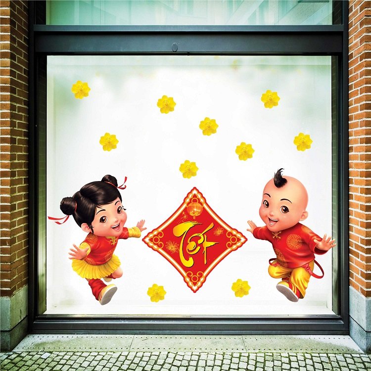 Decal trang trí tết bé và tết