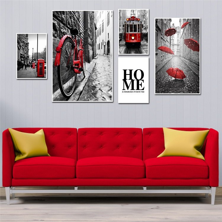 Tranh treo tường đường phố đen và đỏ