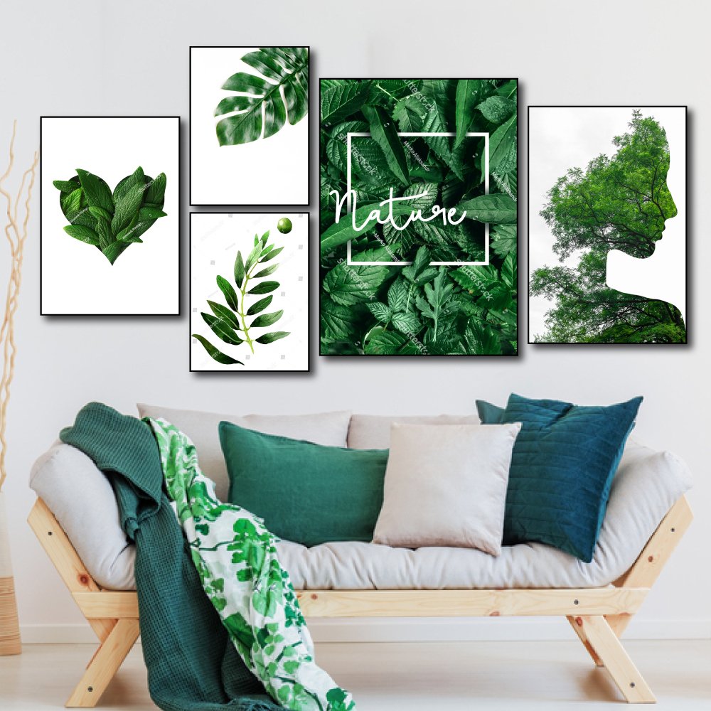 Bộ Tranh Treo Tường Cô Gái Và Lá Xanh 5