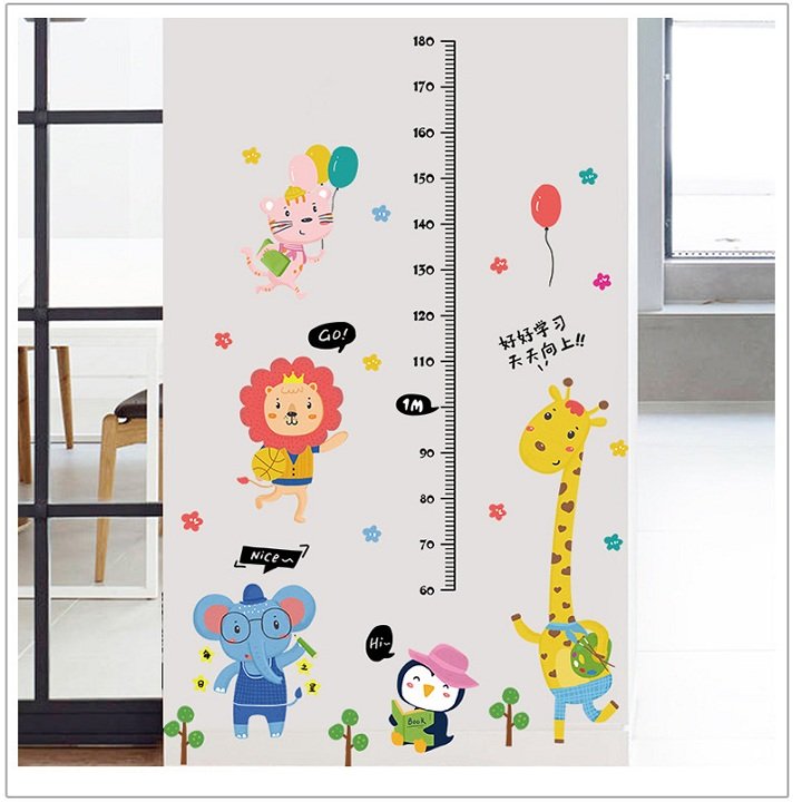 Decal dán tường thước đo hươu vàng tập vẽ