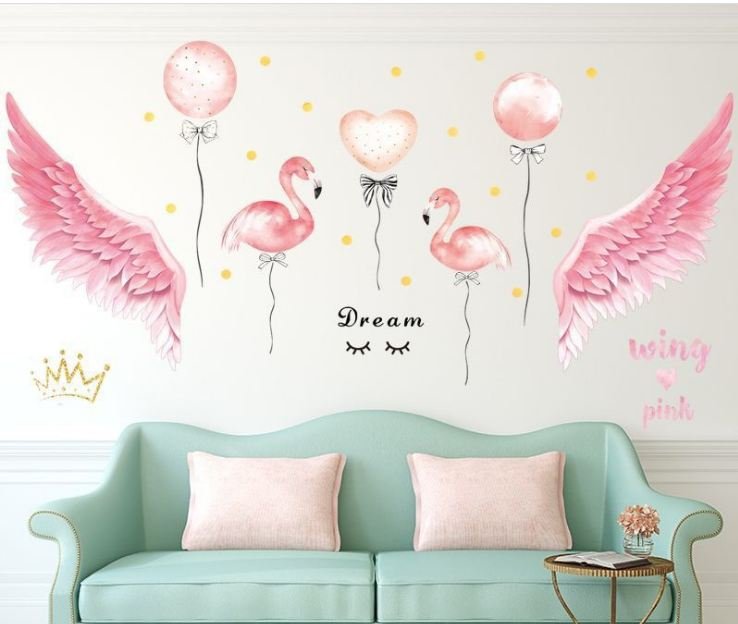 Combo decal dán tường hồng hạc và đôi cánh