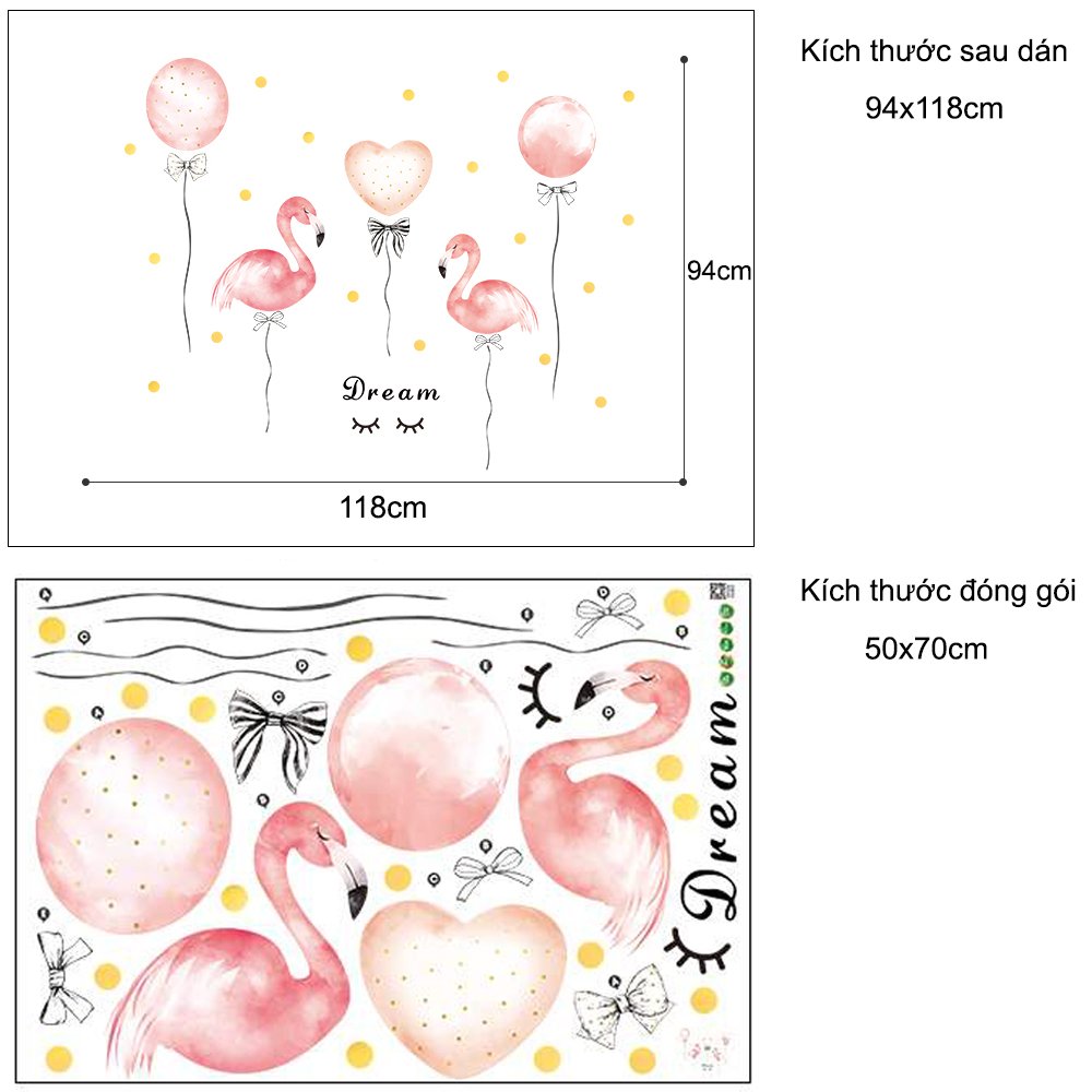 Decal dán tường hồng hạc và đôi cánh