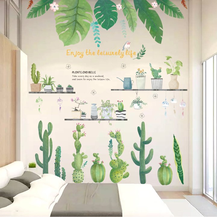 Combo decal bộ lá cây xanh và xương rồng