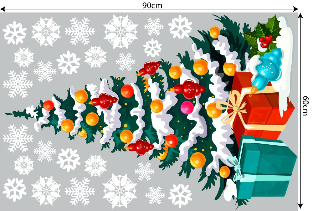 Decal trang trí combo Merry Christmas và cây thông noel