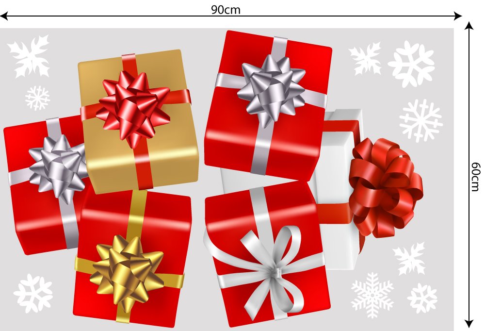 Decal trang trí combo ông già noel và hộp quà đỏ