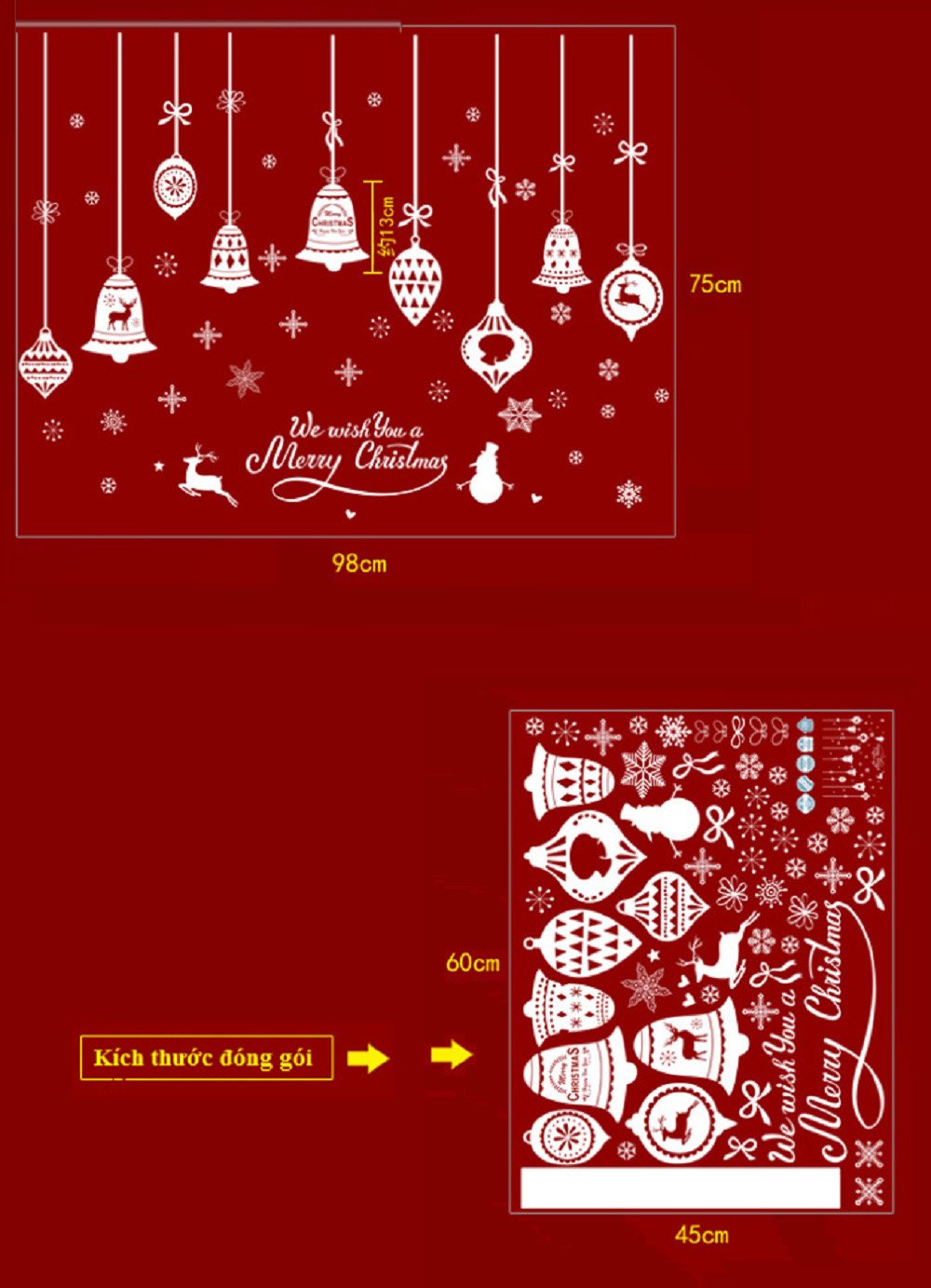 Decal trang trí noel dây treo we wish you a merry christmas