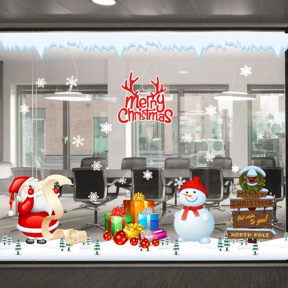 Decal trang trí combo ông già noel và người tuyết vui nhộn