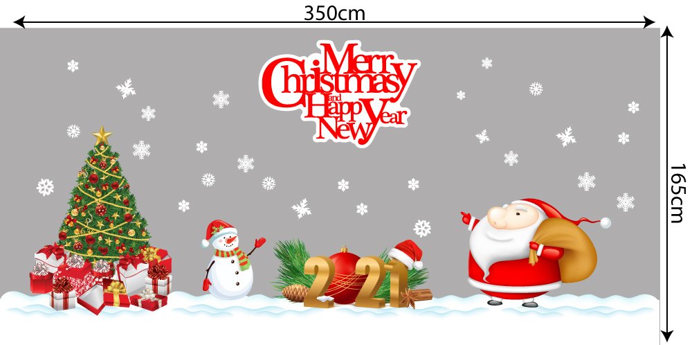 Decal trang trí combo merry Christmas and happy new year 2021