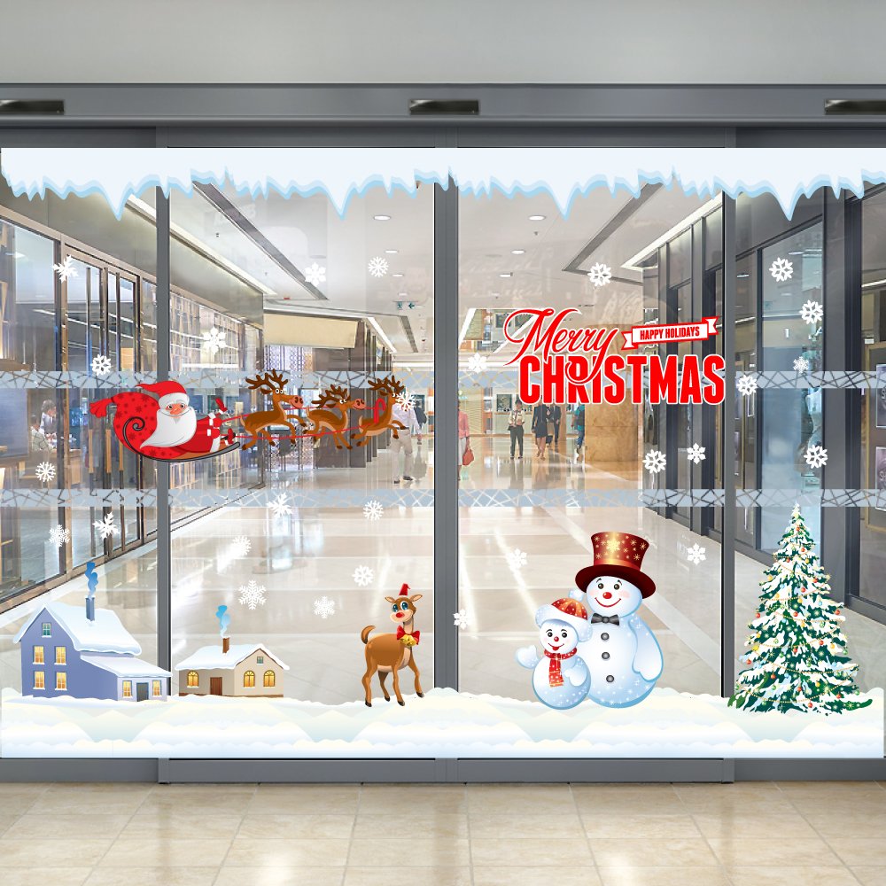 Decal trang trí combo merry Christmas và người tuyết
