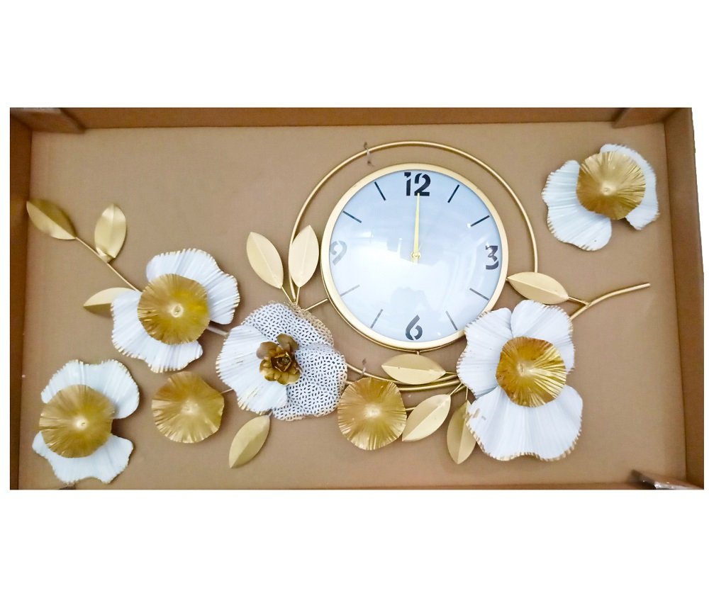 Đồng hồ đính đá treo tường hoa vàng sắc trắng