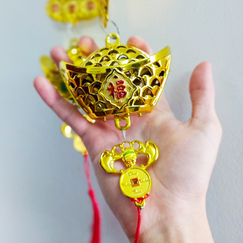 Lộc treo Thỏi vàng lưới và thần tài trang trí tết (2 dây)