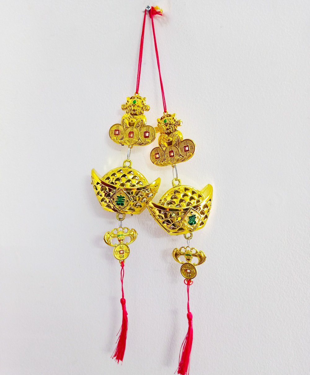 Lộc treo Thỏi vàng lưới và thần tài trang trí tết (2 dây)