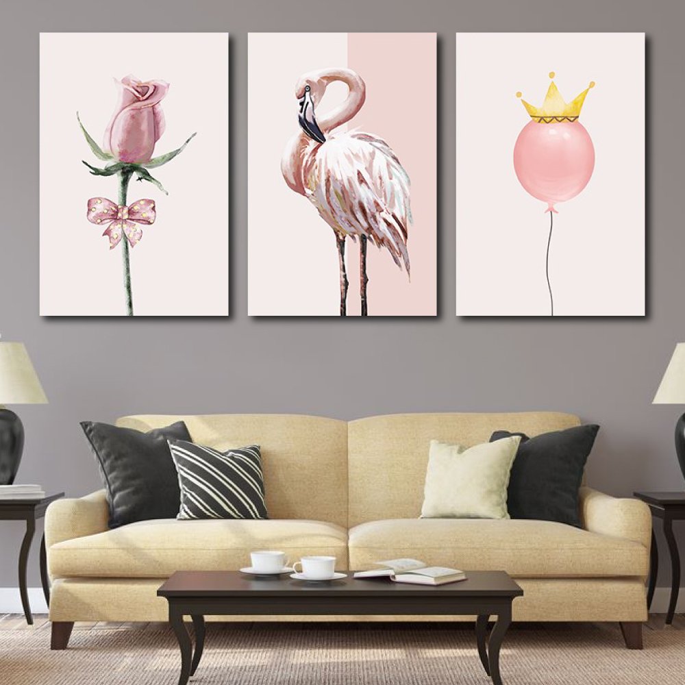 Tranh treo tường hồng hạc và hoa hồng