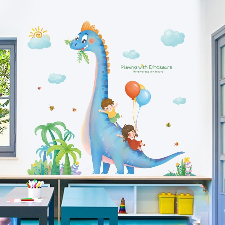 Decal dán tường bé và khủng long