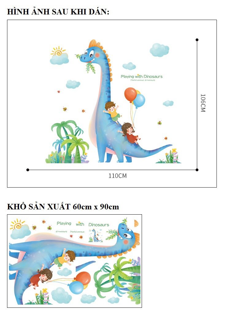 Decal dán tường bé và khủng long