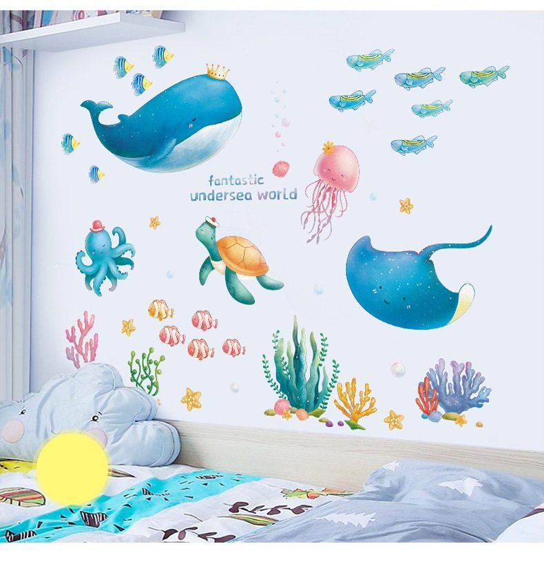 Decal dán tường cá voi xanh và những người bạn