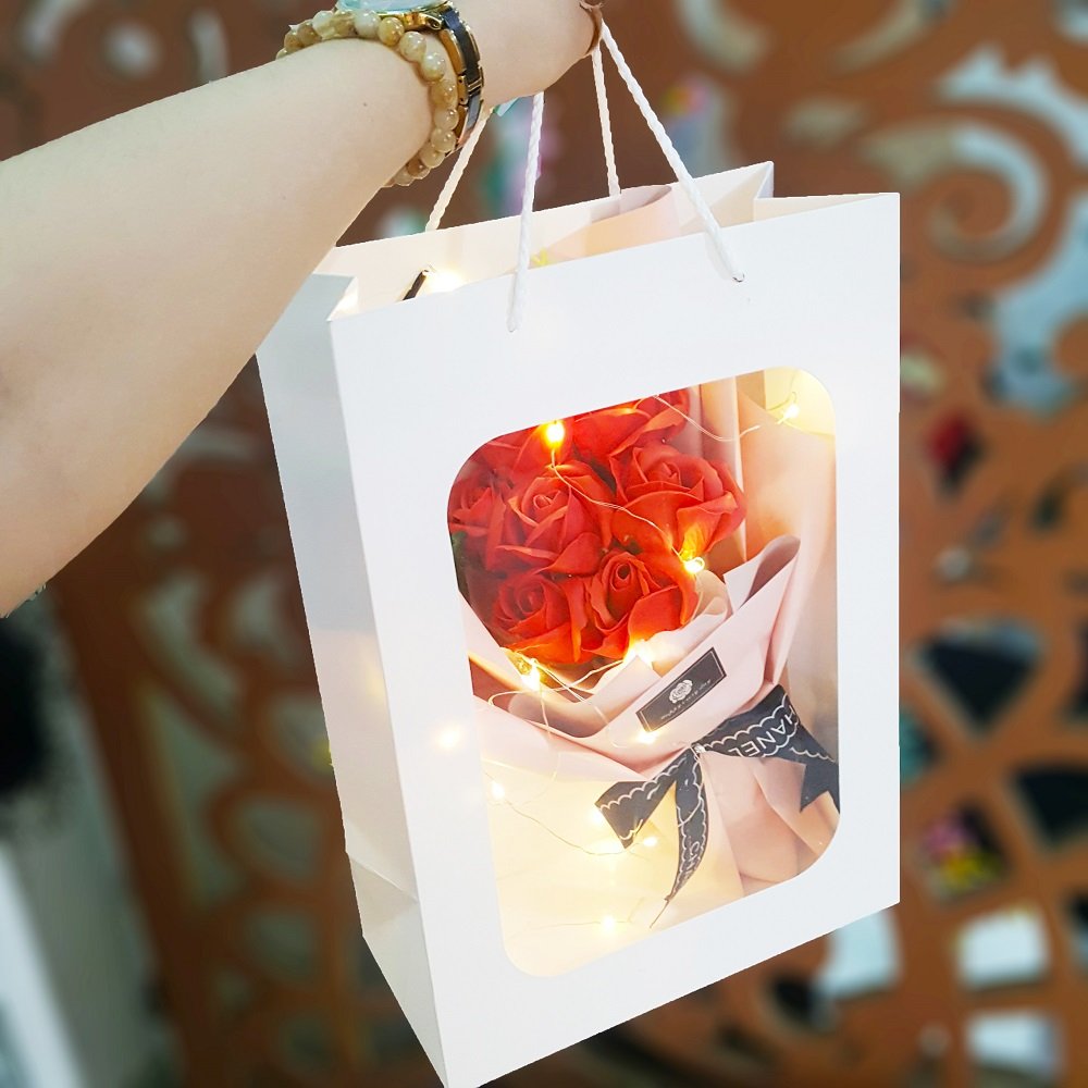 Túi hoa hồng sáp thơm kèm đèn led