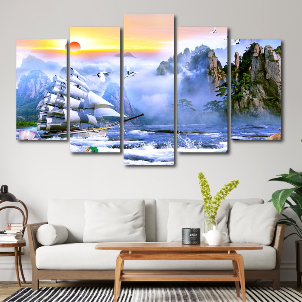 Tranh Treo Tường Thuyền Buồm Và Sông Núi Nước Non