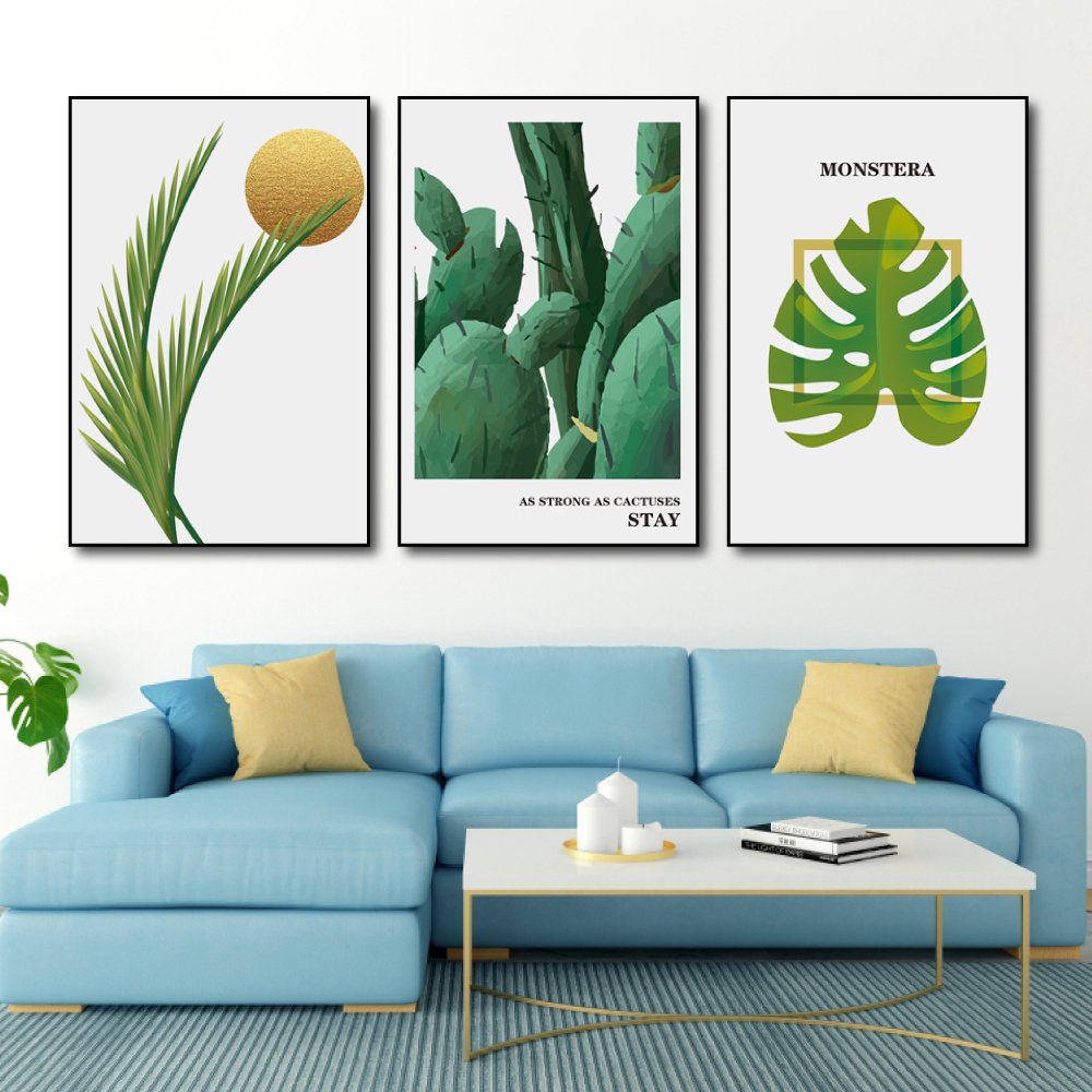 Tranh treo tường xương rồng và lá xanh