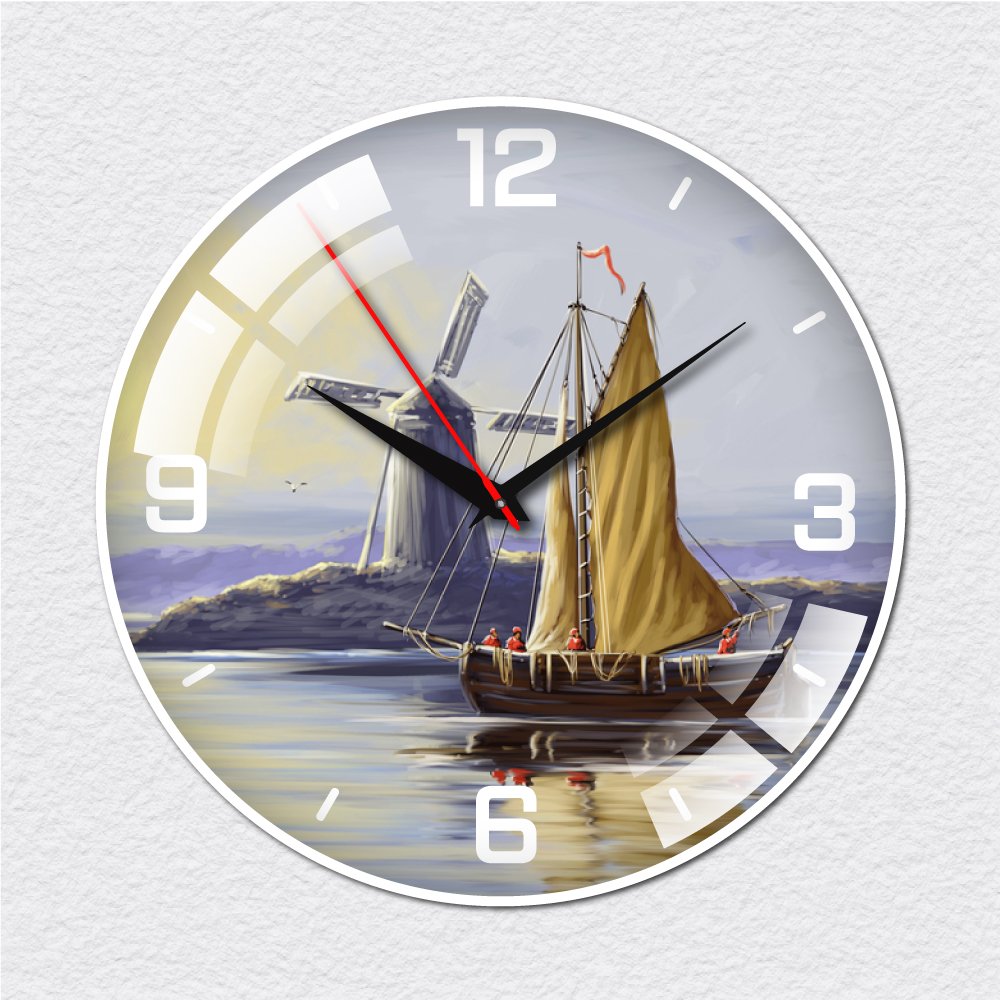 Đồng hồ vintage cối xay gió và thuyền buồm