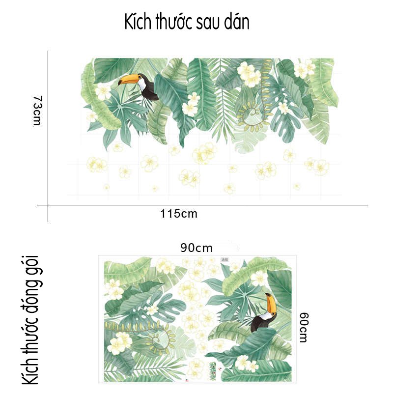 Decal dán tướng lá xanh và chim tucan (4)
