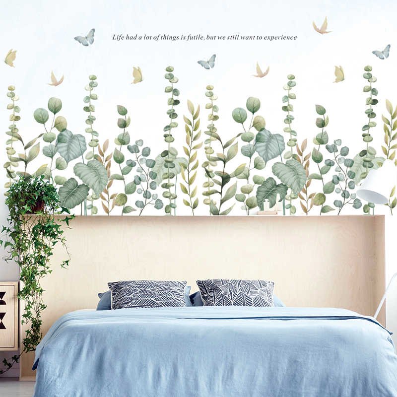 Decal dán tường lá xanh và bướm