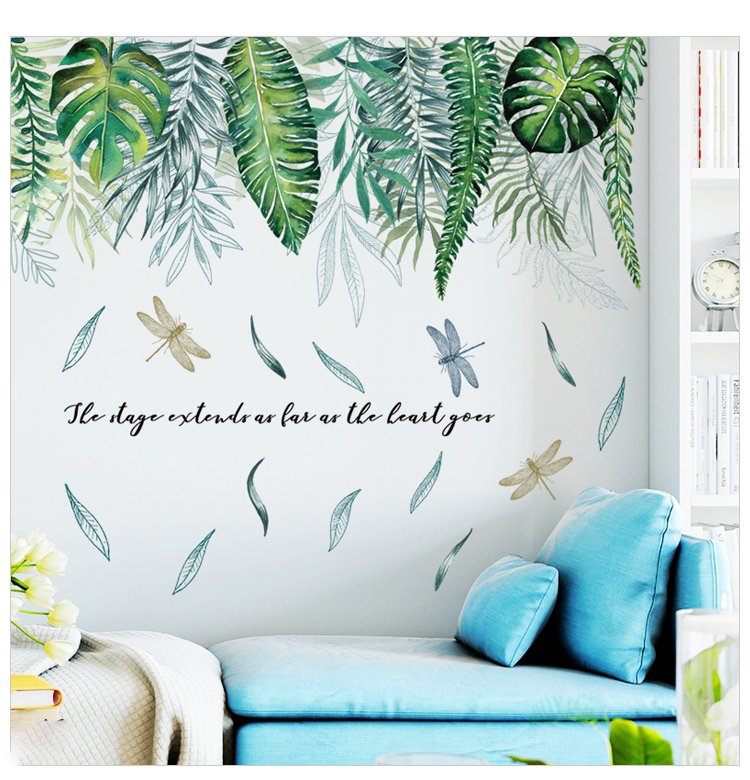 Decal dán tường lá xanh treo tường 2