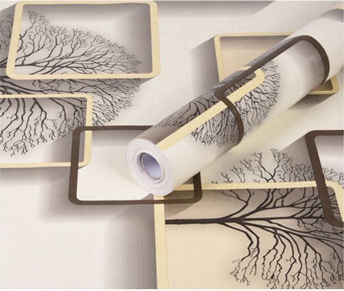 Giấy Dán Tường Cây Ô Vuông Màu Nâu Cuộn 0,45x10m