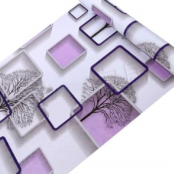 Giấy Dán Tường Cây Ô Vuông Màu Tím Cuộn 0,45x10m