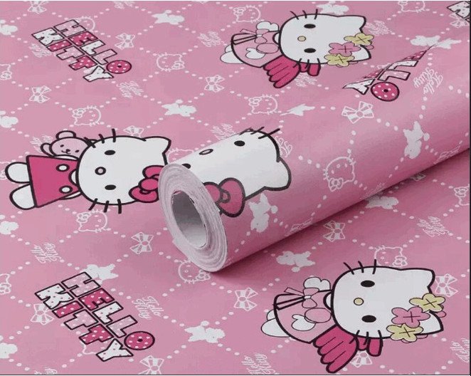 Giấy Dán Tường Hello Kitty Hồng Họa Tiết Cuộn 0,45x10m