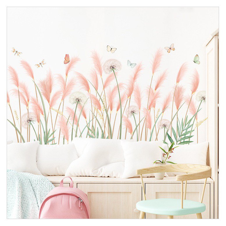 Decal dán tường cỏ hồng và bồ công anh