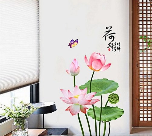Decal dán tường hoa sen hồng
