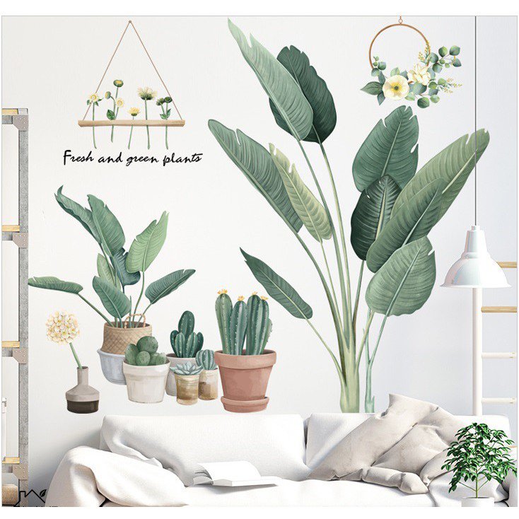 Decal dán tường lá xanh và dây hoa treo