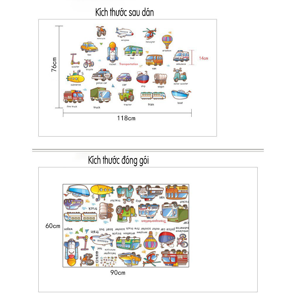 Decal dán tường phương tiện giao thông cho bé