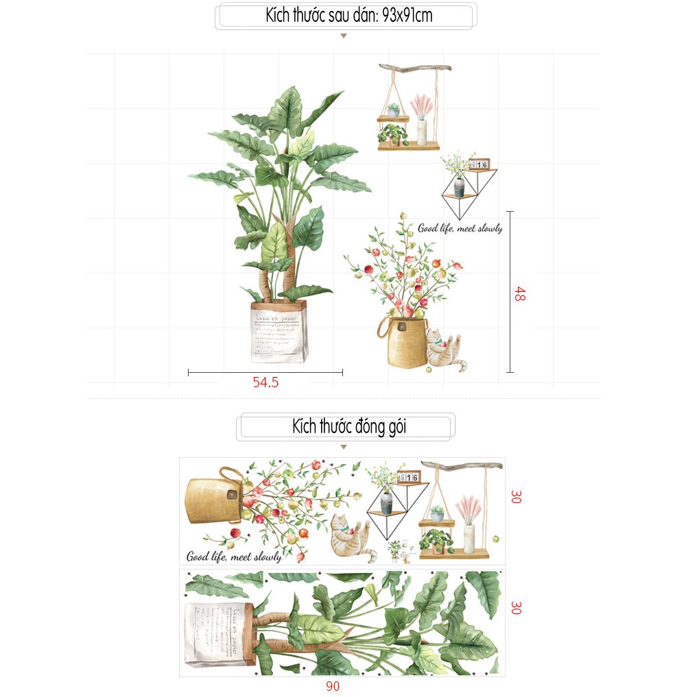 Decal dán tường góc cây xanh good life meet slow