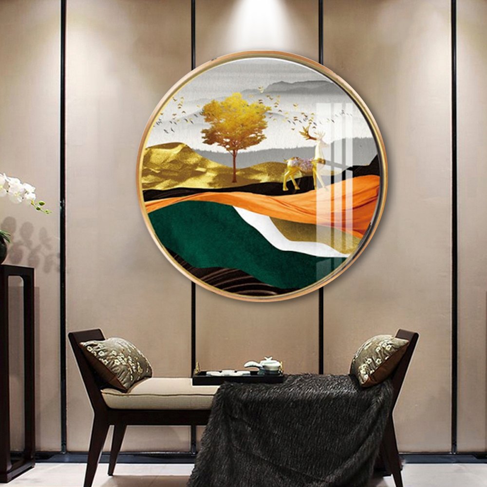 Tranh Tròn Tráng Gương Hươu Vàng Nghệ Thuật